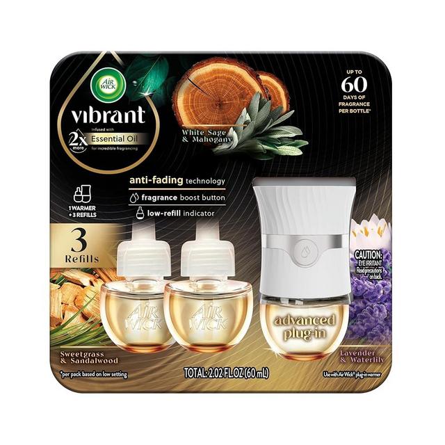 Air Wick Plug In Scented Oil Advanced, 1+3 Starter Kit, Essential Oils, Air Wick Plug Refills, Scent Diffusers, Plug In Air Freshener for Home, Home Essential, Sandalwood and Lavender Variety