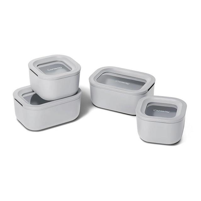 Caraway Mini Food Storage 9pc Set - Glass Storage Containers for Food - Non-Toxic Ceramic-Coated Glass - Air Release Technology - Compact & Stackable Design - Gray