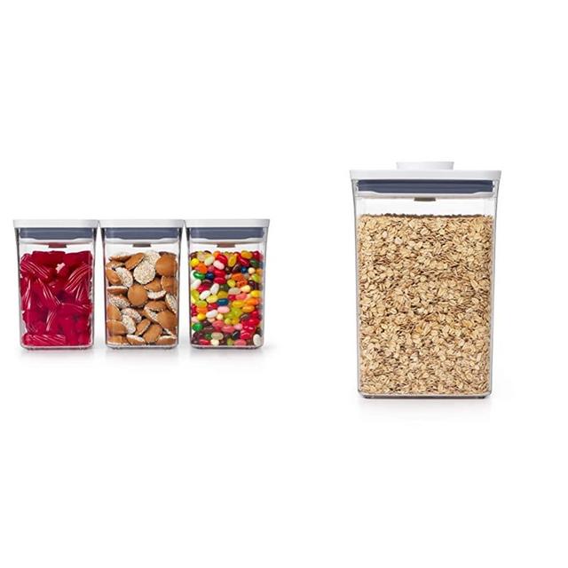 OXO Good Grips 3-PC Small Square Short POP Container Set & Good Grips POP Container – Airtight 4.4 Qt for Flour and More Food Storage, Square, Clear