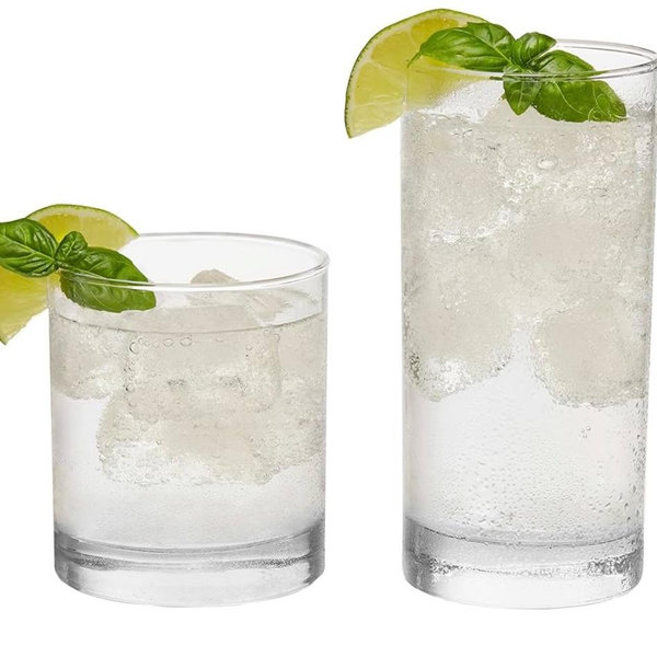Libbey Province Tumbler and Rocks Glass Set, Elegant Drinkware Glasses Set, Tall Drinking Glasses with Modern Lines, Drinking Glasses Set of 16