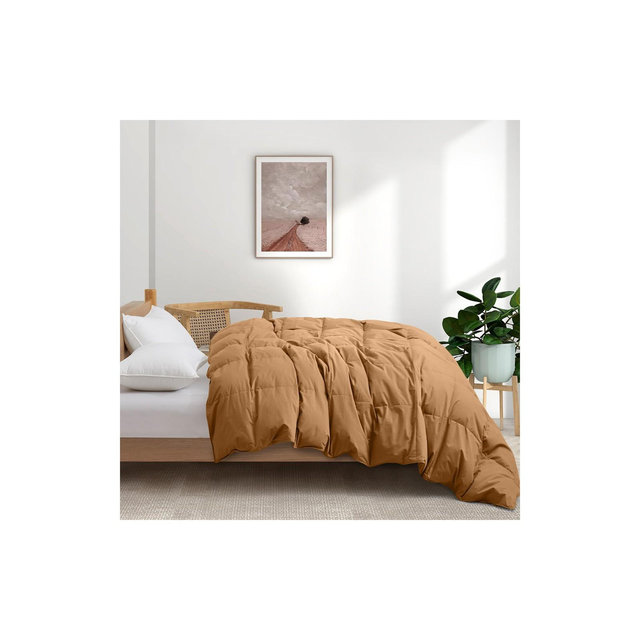 Puredown All Season 100% Organic Cotton Down Duvet Insert Medium Warmth Comforter, Fawn, Full/Queen