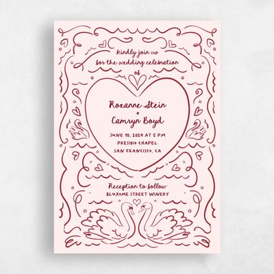 Light Burgundy, Pink Wedding Invitation - Somero Portrait