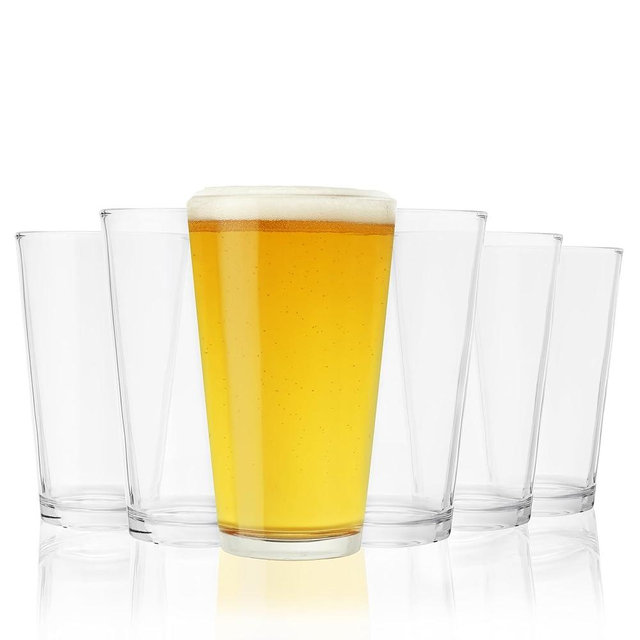 TRUE Stackable Beer Glasses, Pint Glasses for Beers, Water, Iced Coffee, Cocktails, Game Night, Beer Gifts for Men, BBQ Outdoor Party, Home Bar Accessories, Kitchen Glassware, 16 oz, Set of 6