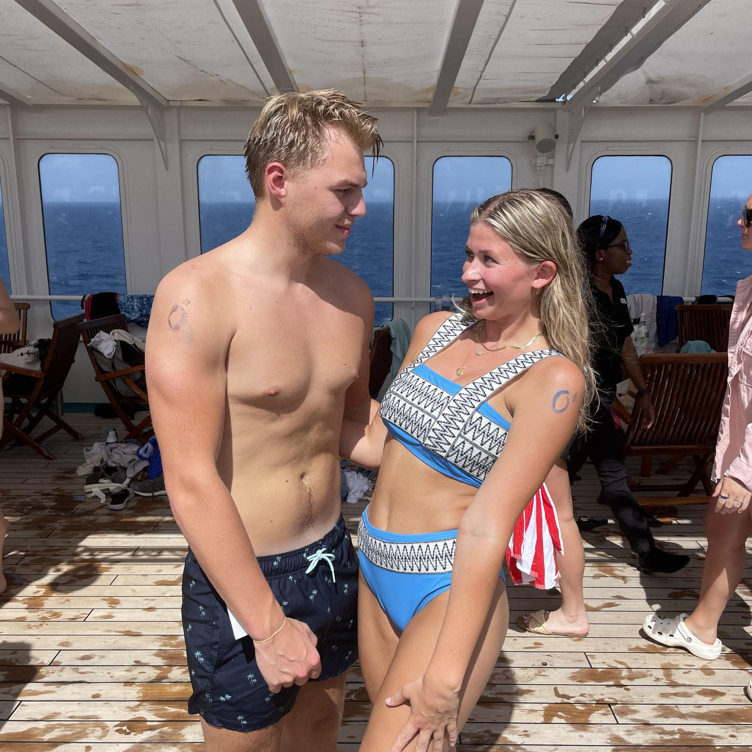 Crossed the equator together! When you cross the equator on a ship, you must participate in something called Neptune Day. If you have questions, ask us on our wedding day, haha!