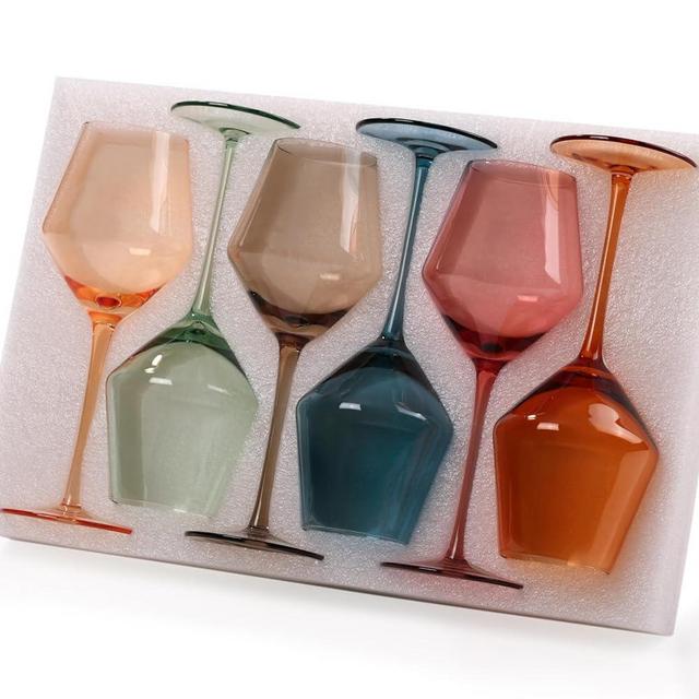 Colorsavant Colored Wine Glasses Set 6-16oz Multicolor Wine Glasses with Stem【HandBlown】 Colorful Wine Glasses Set,Unique Wine Glasses for Party Home Decorate