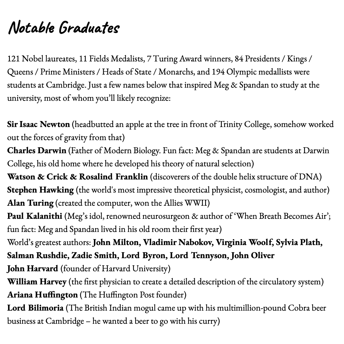 Notable Graduates (inspirations to Meg & Spandan)