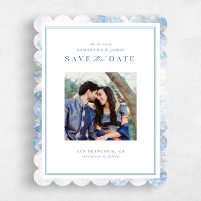 Blue Scalloped Wedding Save the Date - Carrara Photo