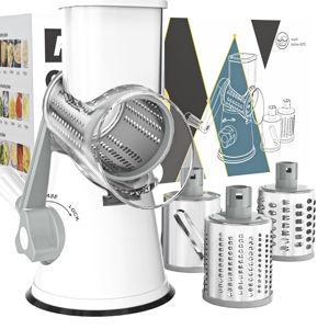Cambom Rotary Cheese Grater Hand Crank Cheese Shredder for Fresh Cheese, Vegetable, Nuts,Non-slip Suction Base,Three Blades,White