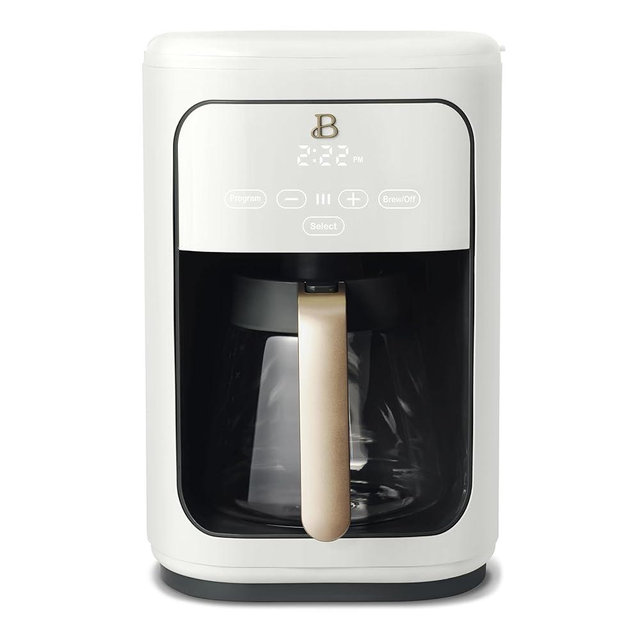 Beautiful Coffee Maker, 14-Cup, Touch-Activated Display, Programmable, Automatic Shut-Off, 1200W, Keep Warm, 24h Timer (White Icing)