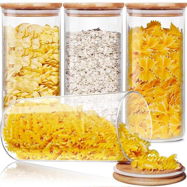 HomArtist Glass Jars with Bamboo Lids 53 FL OZ [Set of 4], Glass Canisters with Airtight Lids, Glass Food Storage Containers for Pasta, Oats, Coffee, Flour, Sugar, Rice, Best for Kitchen & Pantry