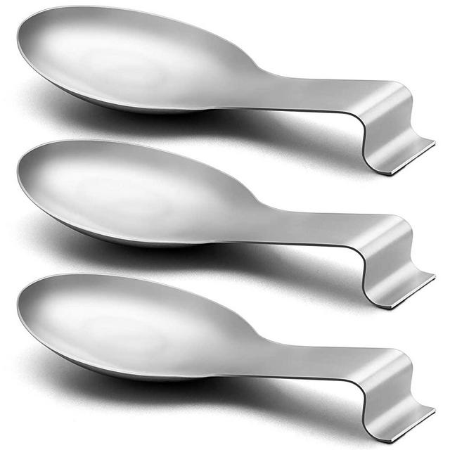Spoon Rest Set of 3, E-far Stainless Steel Spoon Ladle Holder Spatula Rest for Kitchen Stove Top, Large Size & Dishwasher Safe