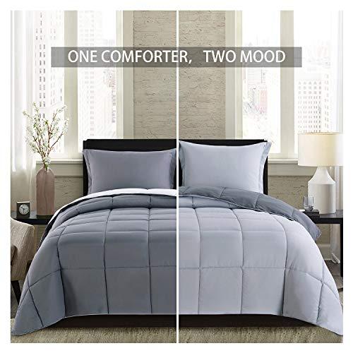 Homelike Moment Lightweight Comforter Set - Queen Gray All Season Down Alternative Comforter Set Summer Duvet Insert 3 Piece - 1 Comforter with 2 Shams Reversible Full/Queen Size Dark Gray/Light Grey