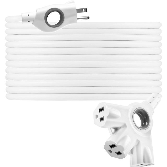 General Electric 50' 3-Outlet EZGrip Grounded Indoor-Outdoor Extension Cord 16AWG White