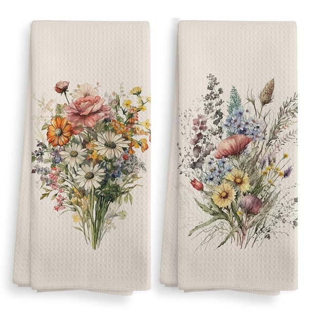 NOQL Vintage Floral Kitchen Towels and Dishcloths Set of 2, Wildflower Decorative Kitchen Towels,Fall Flowers Kitchen Towels Drying Cloth Hand Towels for Farmhouse Bathroom Kitchen, 16×24 Inches