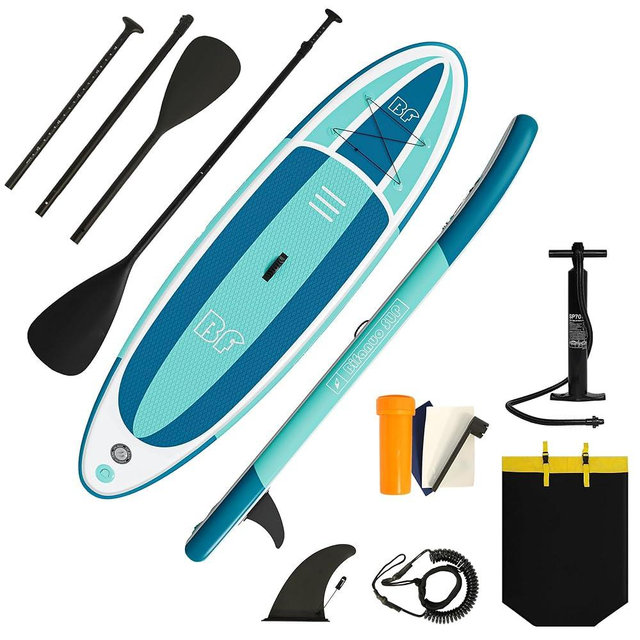 Inflatable Stand Up Paddle Board with SUP Accessories & Backpack. Paddle Boards for Adults. Non-Slip Deck, Wide Stance, Bottom Fin, Double Action Pump.