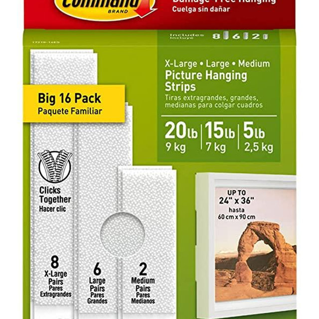 Command White Picture Hanging Strip Mixed Pack, 16 Pairs Including Command Strips Heavy Duty, Damage-Free Heavyweight Hanging