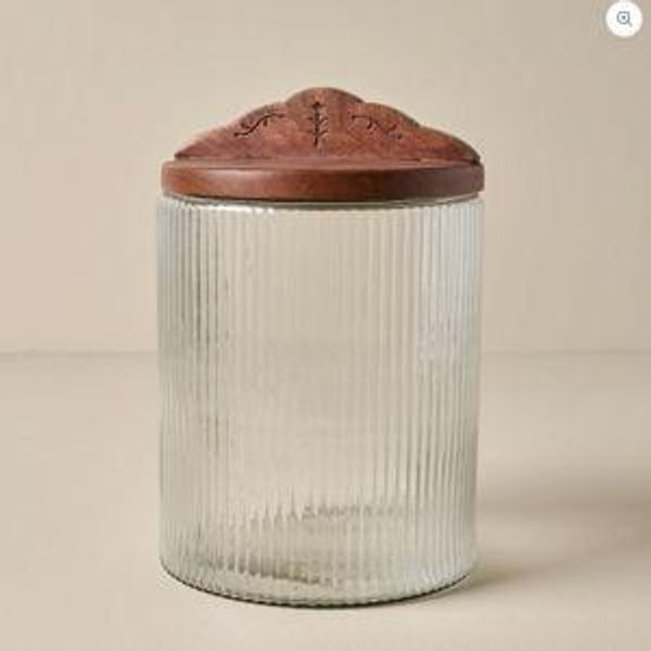 Antiqued Wood Ribbed Glass Canister