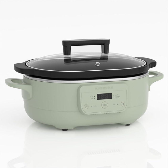 MAGNIFIQUE 6 Quart Programmable Slow Cooker Removable Healthy Nonstick Pot - Small Kitchen Appliance for Family Dinners - Serves 6+ People - Heat Settings: Keep Warm Sage Green