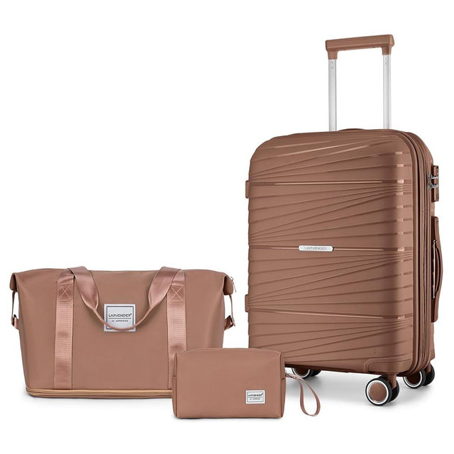 LARVENDER Carry On Luggage 22x14x9 Airline Approved, 20 Inch Hardshell & Lightweight PP Carry On Suitcase for Women with Spinner Wheels TSA Lock, Mocha