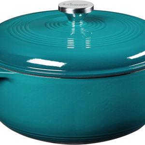 Lodge Essential Enamel Cast Iron Dutch Oven - Perfect for Bread Baking, Braising, Marinating & Slow Cooking - Features Moisture-Sealing Lid & Dual Handles - Kitchen Essentials - 6 Quarts - Lagoon