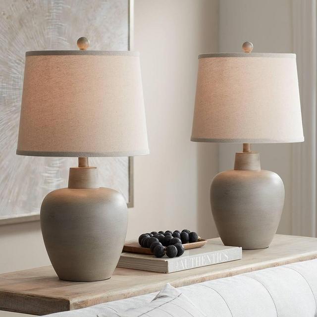 Regency Hill Emeril 23 1/2" High Urn Small Southwest Accent Table Lamps Set of 2 Living Room Bedroom Bedside Nightstand House Office Home Reading Kitchen Entryway Console Family Fabric Shade
