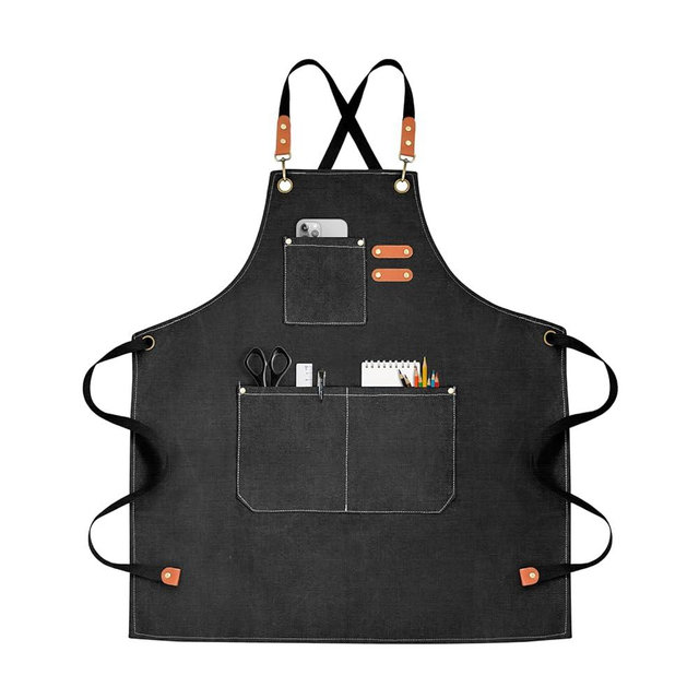 OUNLEN Chef Apron for Men Women Canvas Aprons with 3 Pockets Cross Back Resistant Work Apron for Cooking