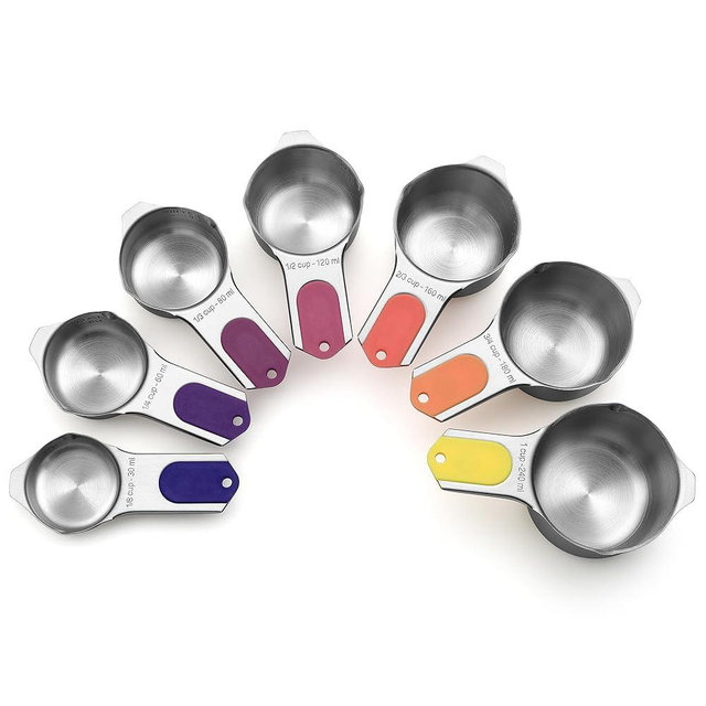 Spring Chef Magnetic Stainless Steel Measuring Cups (Patent Pending), Kitchen Tools with Easy to Read Markings for Measuring Dry or Liquid Ingredients, Set of 7, Mountain Sunrise