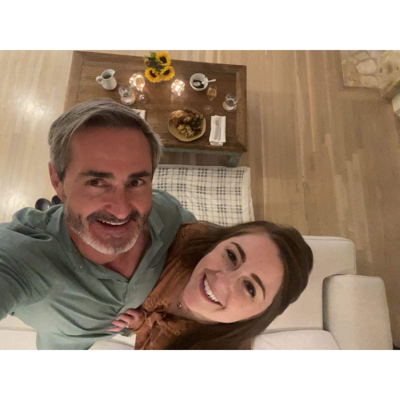 Happy campers at our first Thanksgiving together Nov 2021 - I impressed Robert with my cornish hens ;)