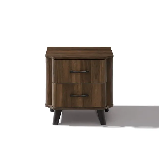 LuxenHome Dark Oak Manufactured Wood 2-Drawer 19.6-Inch Tall End Table and Nightstand Brown