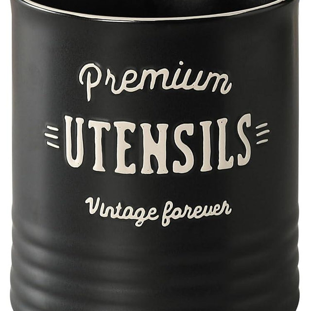 DOWAN 7.2″ Extra Large Utensil Holder, Farmhouse Utensil Holder for Kitchen Counter, Ceramic Utensil Crock with Protection Cork Mat, Utensil Storage for Kitchen Decor & Housewarming Gift, Matte Black