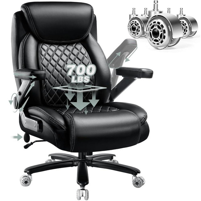 700LBS Large Heavy Duty Office Chair with 5D Flip Arms, Comfy Big and Tall Executive Office Desk Chair with Pocket Spring Cushion, High Back Computer Chair with Lumbar Support,Dual Rubber Wheel