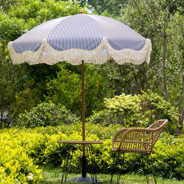 Gabriel Pink and White Striped Fringed Parasol with Tilt