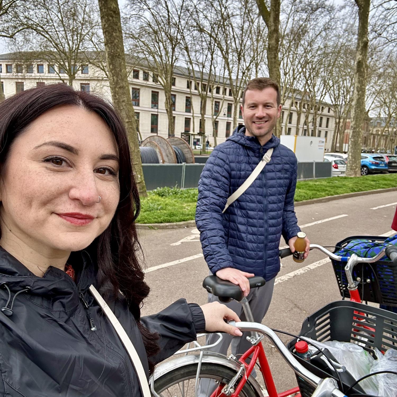 Baskets fully loaded with food, ready to bike around the grounds at Versailles!