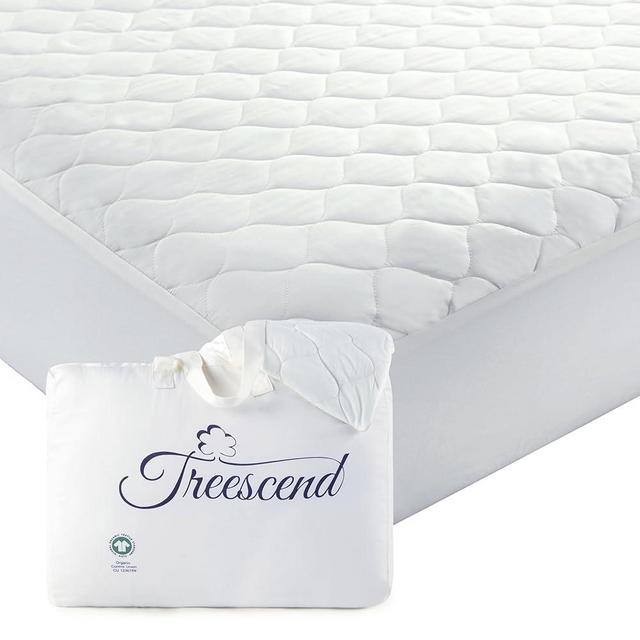100% Cotton Organic Mattress Protector | Breathable & Noiseless Quilted Organic Mattress Pad with Premium 300GSM Durability | Machine Washable Bed Protector with Deep Pocket (White, King)