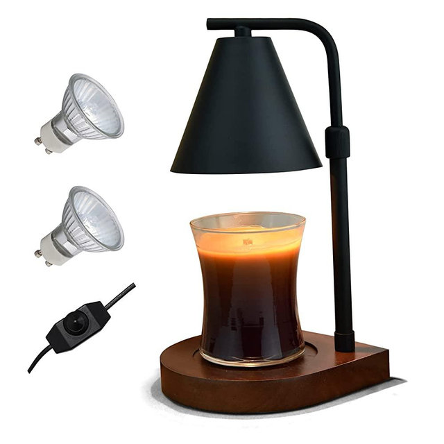 SOKCVSEA Candle Warmer Lamp - Candle Warmer Compatible with Jar Candles, Home Decor Jar Adjustable Candle Lamp Vintage Wooden Base (Round Black)