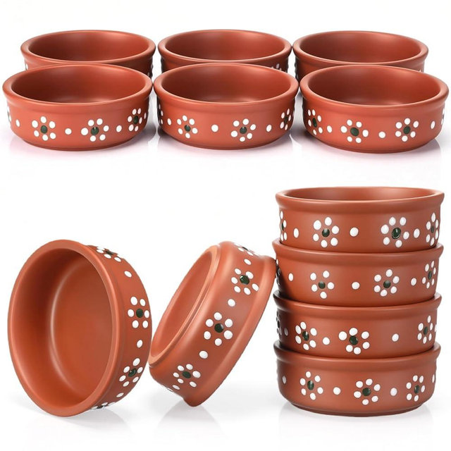 Remerry 12 Pcs Mexican Clay Bowls Set, 4.33 Inch Floral Terracotta Traditional Clay Cooking Pots, Plates, and Serving Dish, Platos De Barro Mexicanos Earthenware for Baking, Yogurt, Mexican Cuisine