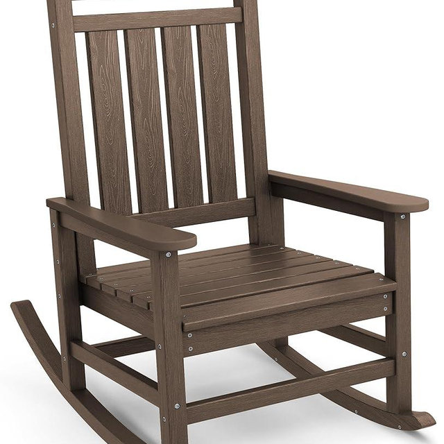 SEWALL HDPE Rocking Chair, Oversized Outdoor Rocking Chair for Adults, Patio Rocker for Porch, Coffee
