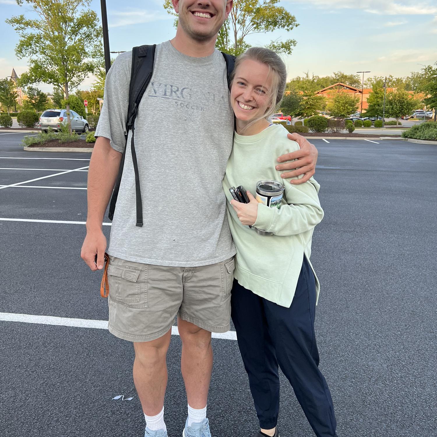 Seeing Sam just after purchasing my wedding dress - I am lucky!