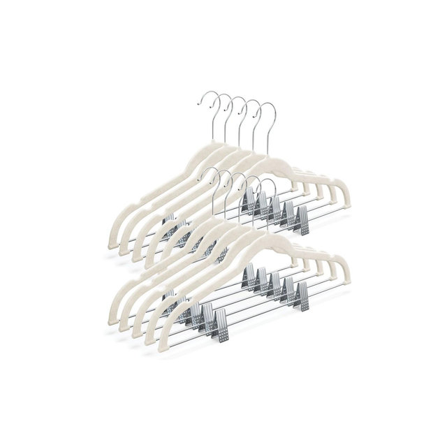 10-pack Velvet Hanger - Ultra-Thin Ivory Hangers with Clips - Non-slip Hangers for Skirts and Pants - Homeitusa