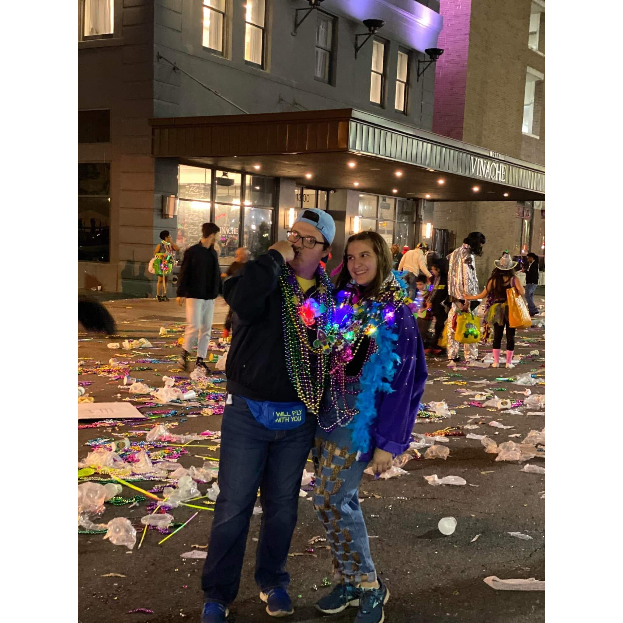 Helping clean up the streets after the Mud Dogs won the Bourbon Bowl.