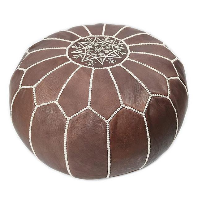 Marrakesh Gallery Moroccan Pouf Cover - Round & Large Ottoman Leather Cover Pouf - Bohemian Living Room Decor - Hassock & Ottoman Footstool - Unstuffed (Brown)