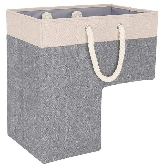 SAM AND MABEL Stair Basket for Stairs - Stair Baskets for Carpeted and Wooden Stairs, Collapsible Staircase Basket, Stair Step Basket Storage Organizer for Office and Home Decor (Lite Cream and Gray)