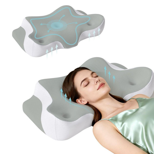 JIONJOY 2-in-1 Multifunctional Cervical Pillow – Ergonomic Memory Foam for All Sleeping Positions, Breathable & Machine Washable Cover，Gray