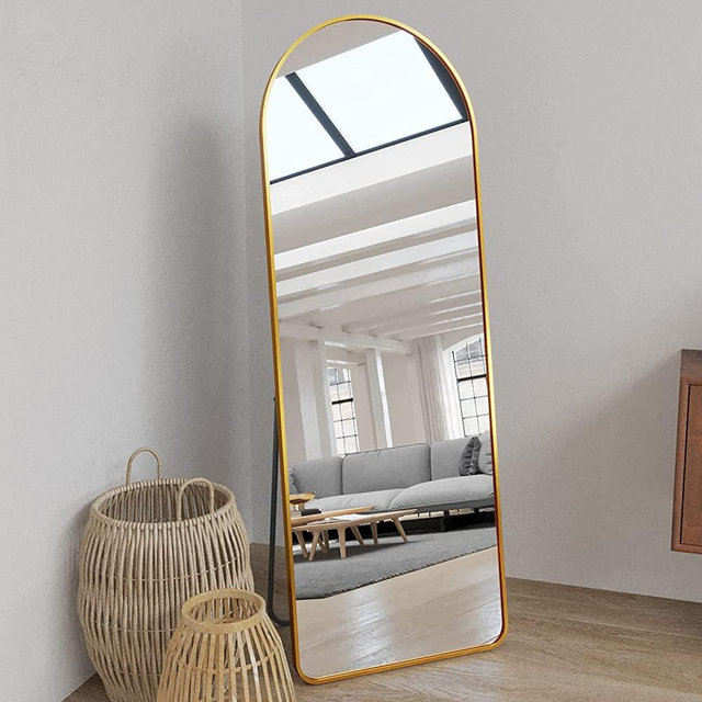 GLSLAND Full Length Mirror 65"x22" Standing on The Floor, Against Wall for Arch Floor Mirror with Bracket, Wall Mounted Mirror for Free Standing Hanging Leaning, Full Body Mirror for Cloakroom Gold