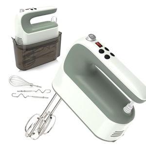 Yomelo 9-Speed Digital Hand Mixer Electric, 400W Powerful DC Motor, Hand Mixer Electric Handheld with Snap-On Storage Case, 5 Stainless Steel Accessories, Beaters, Dough Hooks, Whisk(Light Green)