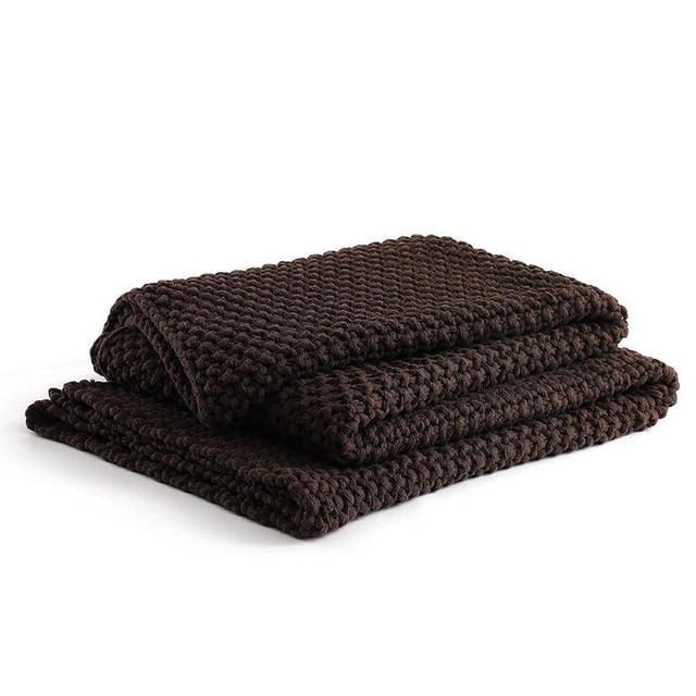YnM Chunky Cotton Knit Throw Blanket, Cable Knit Throws for Bed Couch Sofa, Comfy & Relaxing, Decorative Piece for Farmhouse Modern Boho Rustic Scandinavian Chic Vibe, Chocolate Brown 80x87 Inches