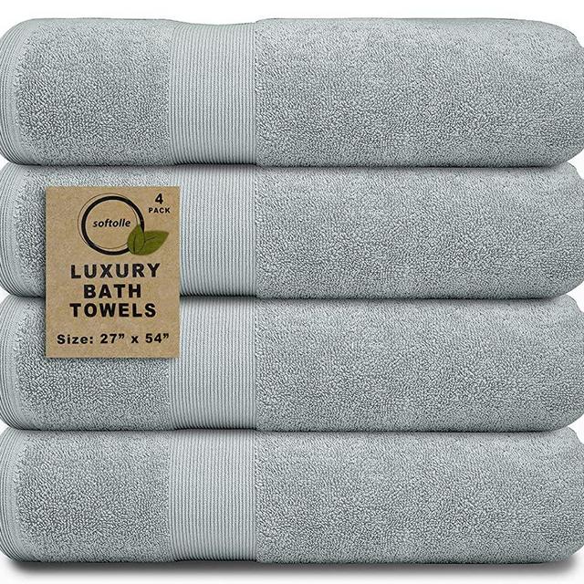 Softolle 100% Cotton Luxury Bath Towels - 600 GSM Towels for Bathroom - Set of 4 Bath Towel - Eco-Friendly, Super Soft, Highly Absorbent Bath Towel - Oeko-Tex Certified - 27 x 54 inches (Silver Grey)