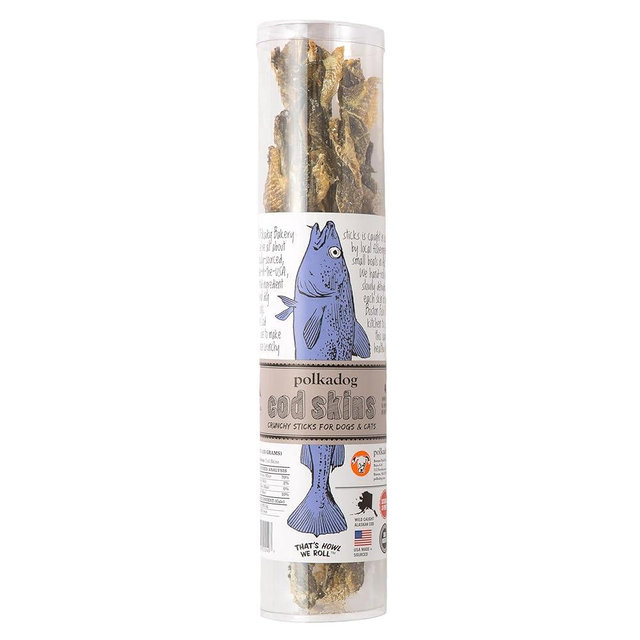 Polkadog Cod Skins Dog Treat - Lean Protein, Made in USA, Single-Ingredient, Grain & Gluten Free, for All Breeds - Crunchy Fish Skin Treat for Teeth Health, 4.7oz Regular