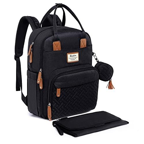 Diaper Bag Backpack, RUVALINO Neutral All-in-One Baby Bags for Boy Girl, Multifunction Large Travel Backpack with Portable Changing Pad, Stroller Straps, Pacifier Case and Insulated Pockets, Black