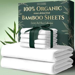 DECOLURE 100% Organic Viscose Derived from Bamboo Sheets Cal King Size 6pcs - Ultra Soft & Luxuriously Cooling, 17" Deep Pocket, Double Stitching, Perfect for Hot Sleepers - King Bed Sheets (White)